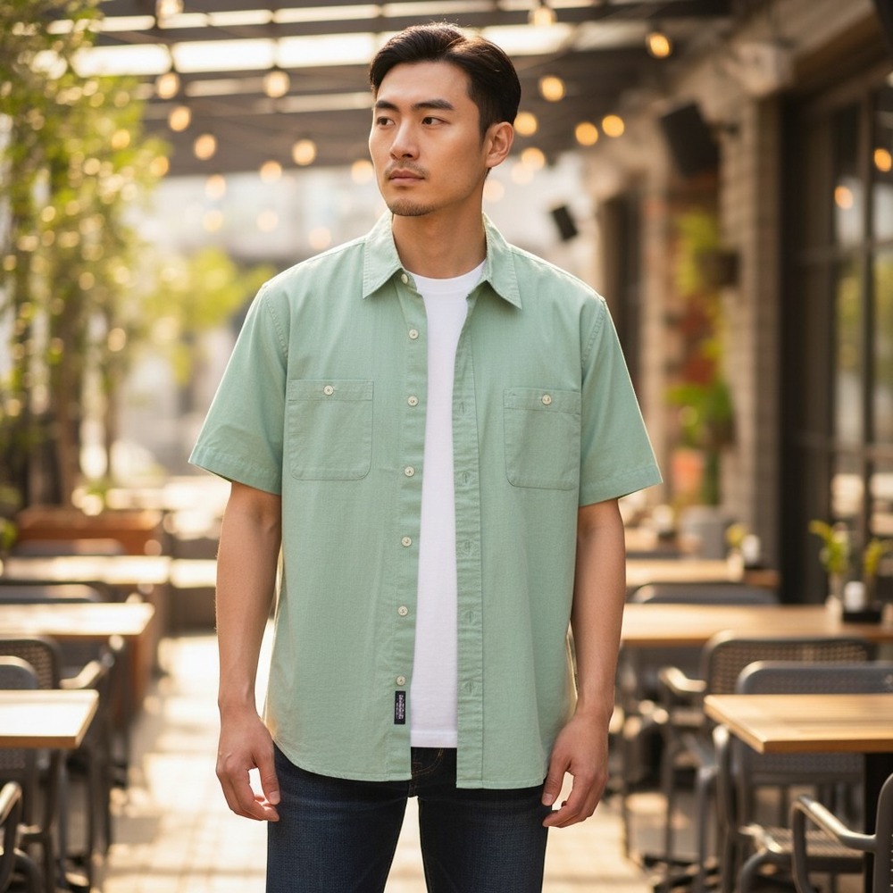 IZOD Luxury Sport‎ Mens Sage Green Short Sleeve Button Down Shirt Medium /#26361